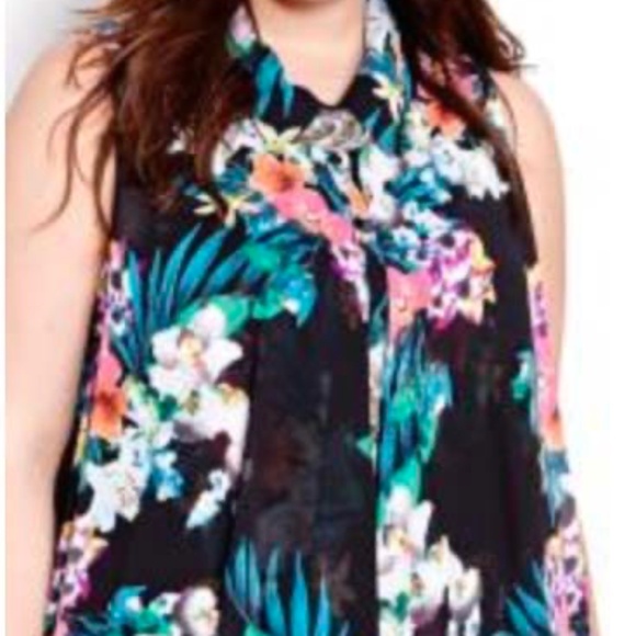 ASYMMETRIC SLEEVELESS BLOUSE, FLOWER MULTICOLOUR, SIZE 24, SHIRT COLLAR, FRONT - Picture 1 of 2